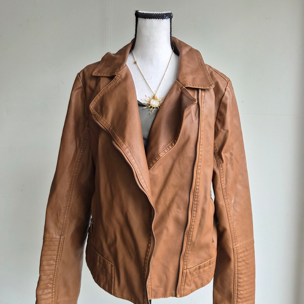 Universal Thread Faux Leather Brown Moto Jacket Womens L Streetwear Western Edgy